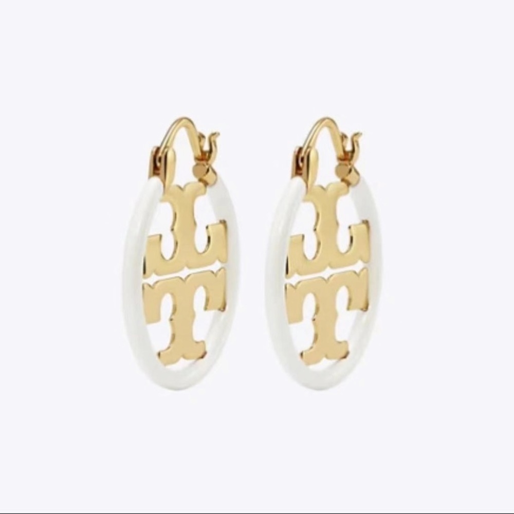 NWOT Tory Burch Miller Enamel Small Hoop Earring - Picture 1 of 5